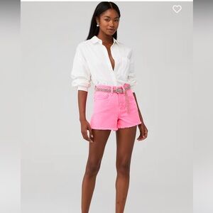 GOOD AMERICAN Good 90s Shorts Pink Raw‎ Hem Denim Size 12 31 NWT